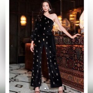 PatBO Black Embellished One-Shoulder Jumpsuit